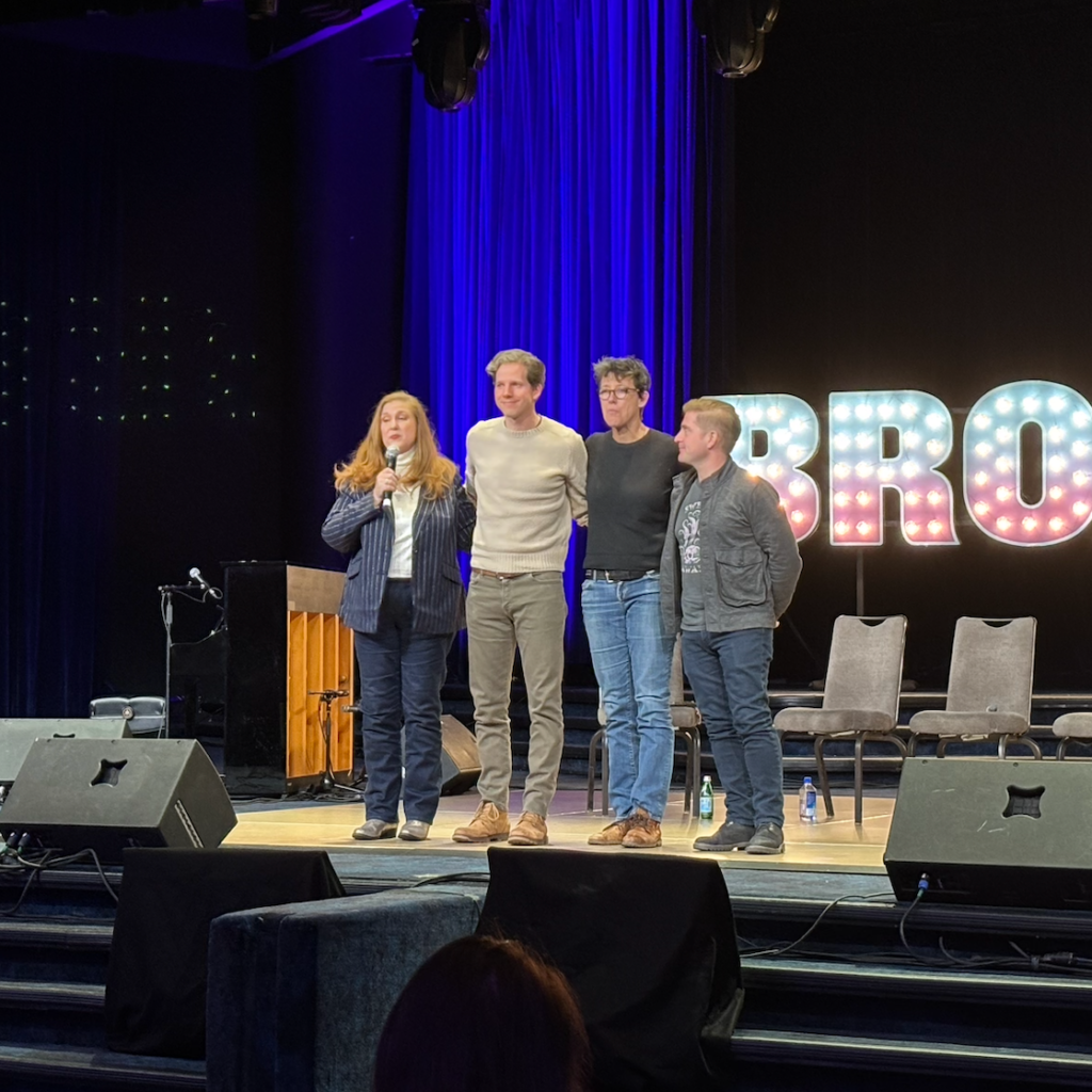 Julie James, Stark Sands, Rachel Hauck and Brian Usifer representing Swept Away at BroadwayCon.