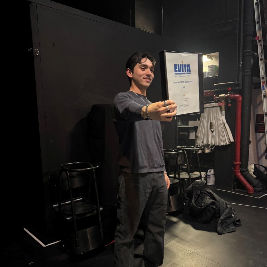 London’s new Che – Diego Andrés Rodriguez, backstage at Sunset Blvd., his Broadway debut.