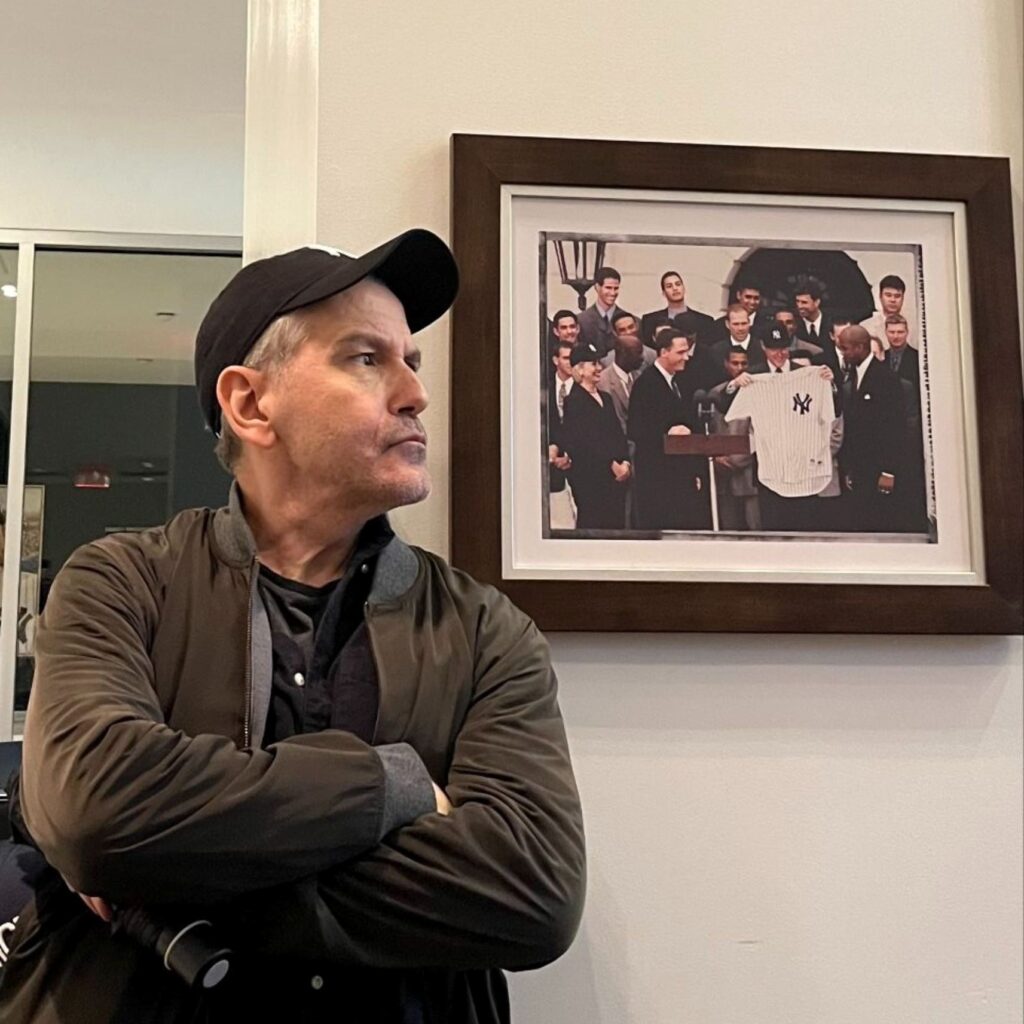 Director David Cromer attending his first baseball game (New York Yankees vs. San Diego Padres).
