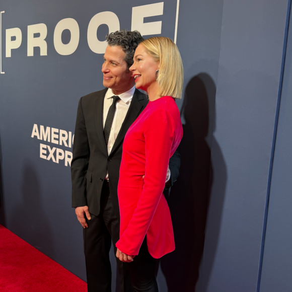 Thomas Kail and his wife Michelle Williams celebrate the Opening Night of Proof.