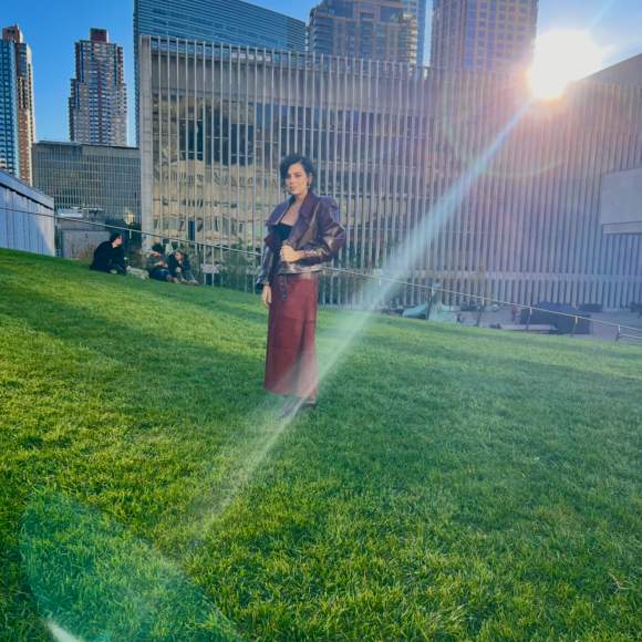 Krysta Rodriguez arrives on Lincoln Center campus.